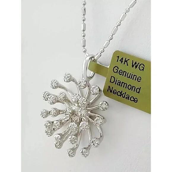 Genuine 0.26 Cts Diamond Pendant Necklace 14k White Gold